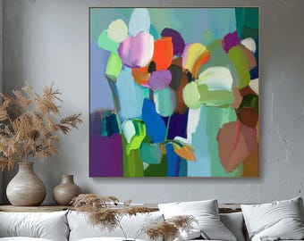 Turquoise Magenta Abstract Art Print: Mid-Century Teal Blue Home Decor, UK Artist