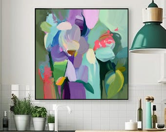 Turquoise Mint Abstract Art Print: Mid-Century Teal Green Accents, UK Artist