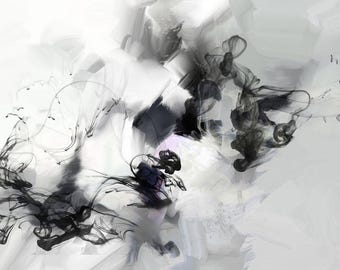 Minimal Black Ink Abstract Fine Art Print, Soft Grey Wall Art, Neutral Interior Design, White Wall Art, UK artist