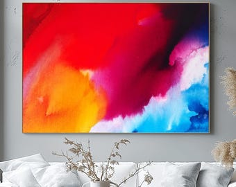 Contemporary Crimson Abstract Art Print: Bright Red Wall Decor,