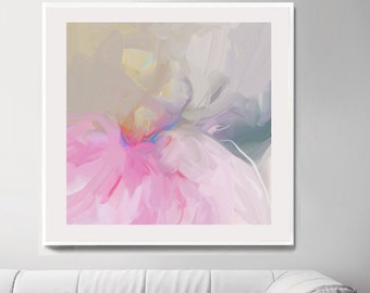 Cool Pink Zen Abstract Fine Art Print, Light Grey Decor, Neutral Living room Bedroom, Soft Pastel Wall Art, UK