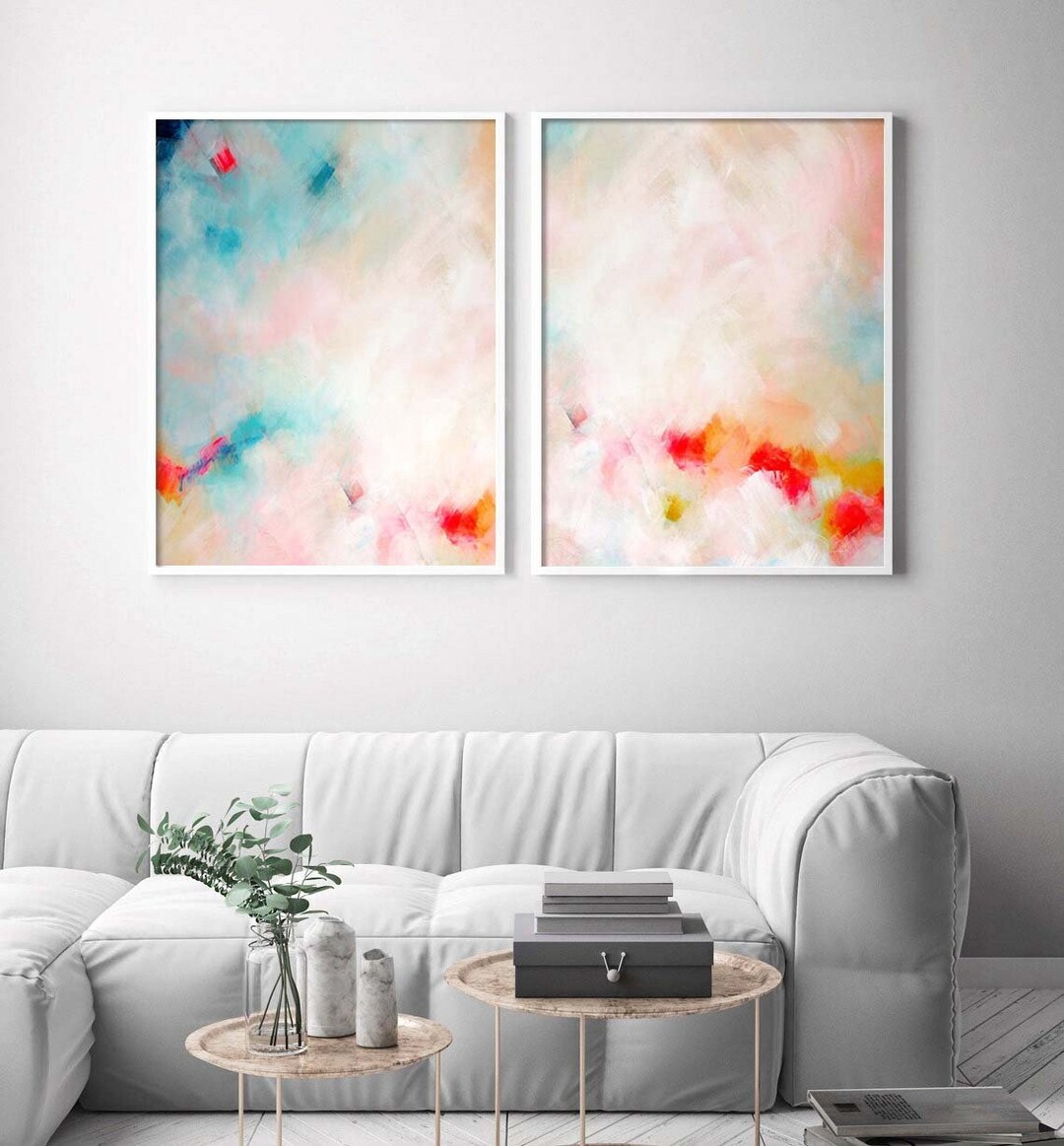 White Coral Set of 2 Abstract Prints Hot Pink Floral Canvas - Etsy UK