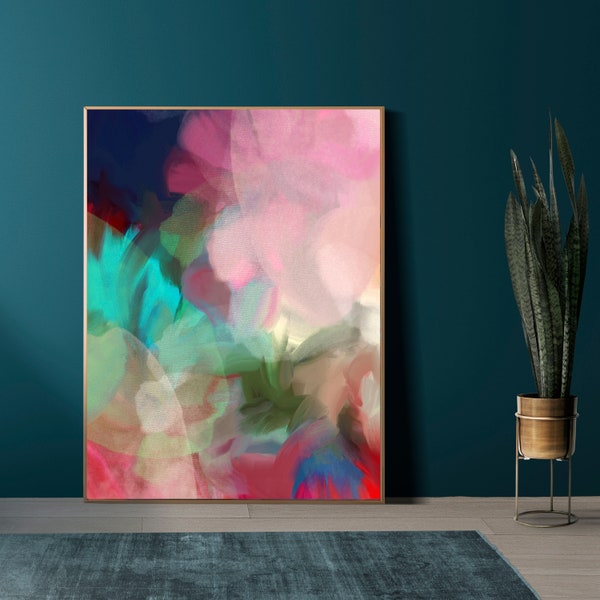 Tahitian Rain Fine Art Print, Abstract Coral Mint Green Aesthetic, Sage Green, Colourful Wall Decor, UK artist