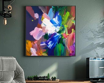 Periwinkle Blue Abstract Fine Art Print, Indigo Wall Art, Teal Decor, Pastel Purple  Accents, UK artist