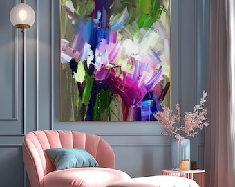 Pink Iris Abstract Fine Art Print, Pastel Pink Floral Wall Art, Pastel Blue Decor, Magenta  Flower, UK artist