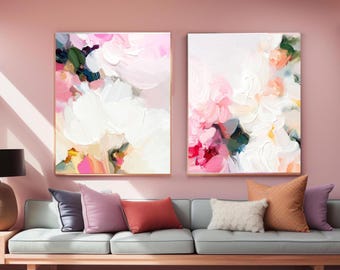 Coral Flower Print Set: White Floral Wall Art, Interior Design