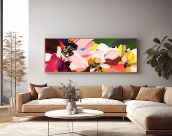 Red Floral Abstract Giclee Print: Narrow Orange Flower Wall Art