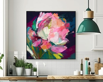 Pink Rose Abstract Canvas Print, 30 x 30" Bright Coral Wall Art