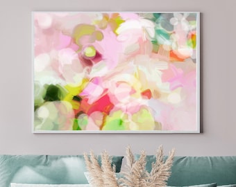 Coral Clouds Abstract Art Print, Pink Home Decor, Interior Design, Modern Coral Blush Art, UK artist