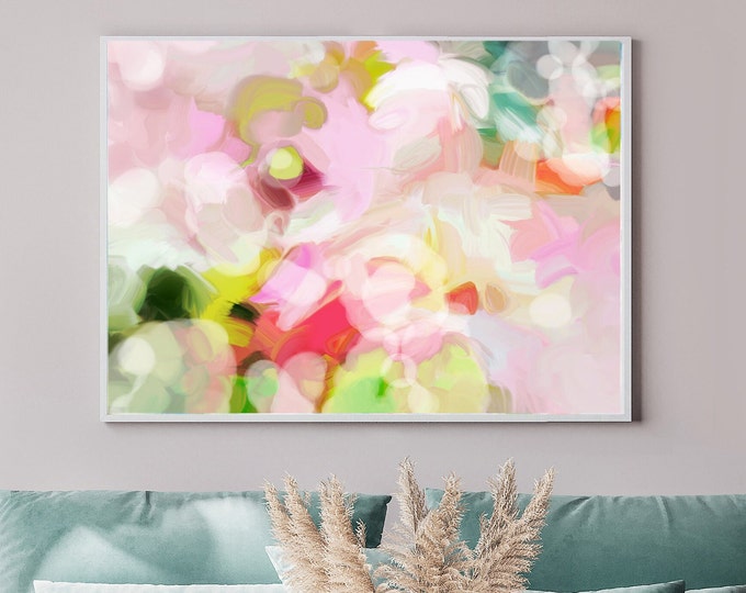 Coral Clouds Abstract Art Print, Pink Home Decor, Interior Design, Modern Coral Blush Art, UK artist