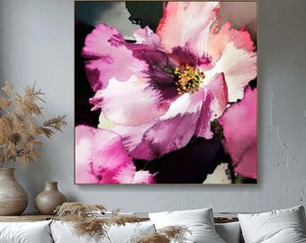 Abstract Plum Poppy Wall Art: Burgundy Wine Floral Watercolour