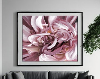 Light Curly Dahlia Fine Art Print, White Interior Design, Pink Flower Photograph, Large Floral Wall Art, Pastel Pale Petals, UK artist