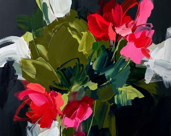 Caribbean Floral Abstract Art Print: Bright Red Flower Wall Decor,