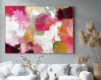 Pink Sage Abstract Fine Art Print, Contemporary Art, Coral Aesthetic, Seafoam Wall Art, White Interior Design, UK artist