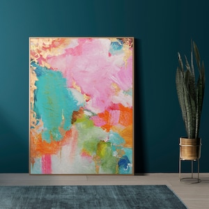 Embellished Rose Gold Saxifraga Abstract Fine Art Print, Elegant Gold Leaf Mint Green Wall Art, UK Artist Kimberly Godfrey