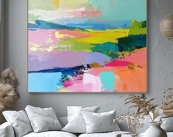Tangerine Abstract Art:  Modern Wall Decor, Large Coral Abstract, Gold Leaf