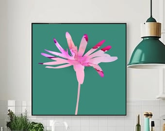 Mint Senetti Floral Wall Art Print: Abstract Pink Daisy Flower Canvas Art