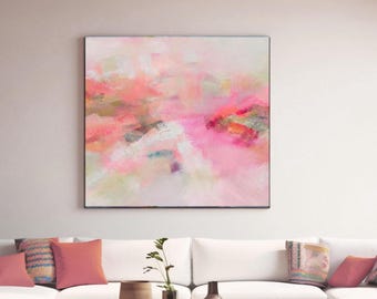 Coral Heather & Sage Abstract Art Print, Bright Contemporary Neutral Colours, Pink Wall Art, UK Artist