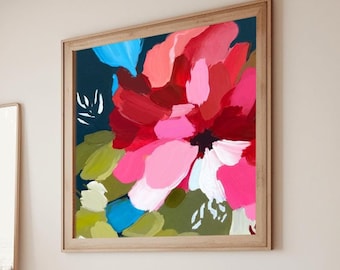 Scarlet Floral Abstract Fine Art Print, Colourful Contemporary Print