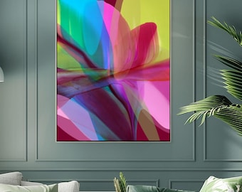 Colourful Flower Abstract Print: Tropical Floral Wall Art, Interior Design