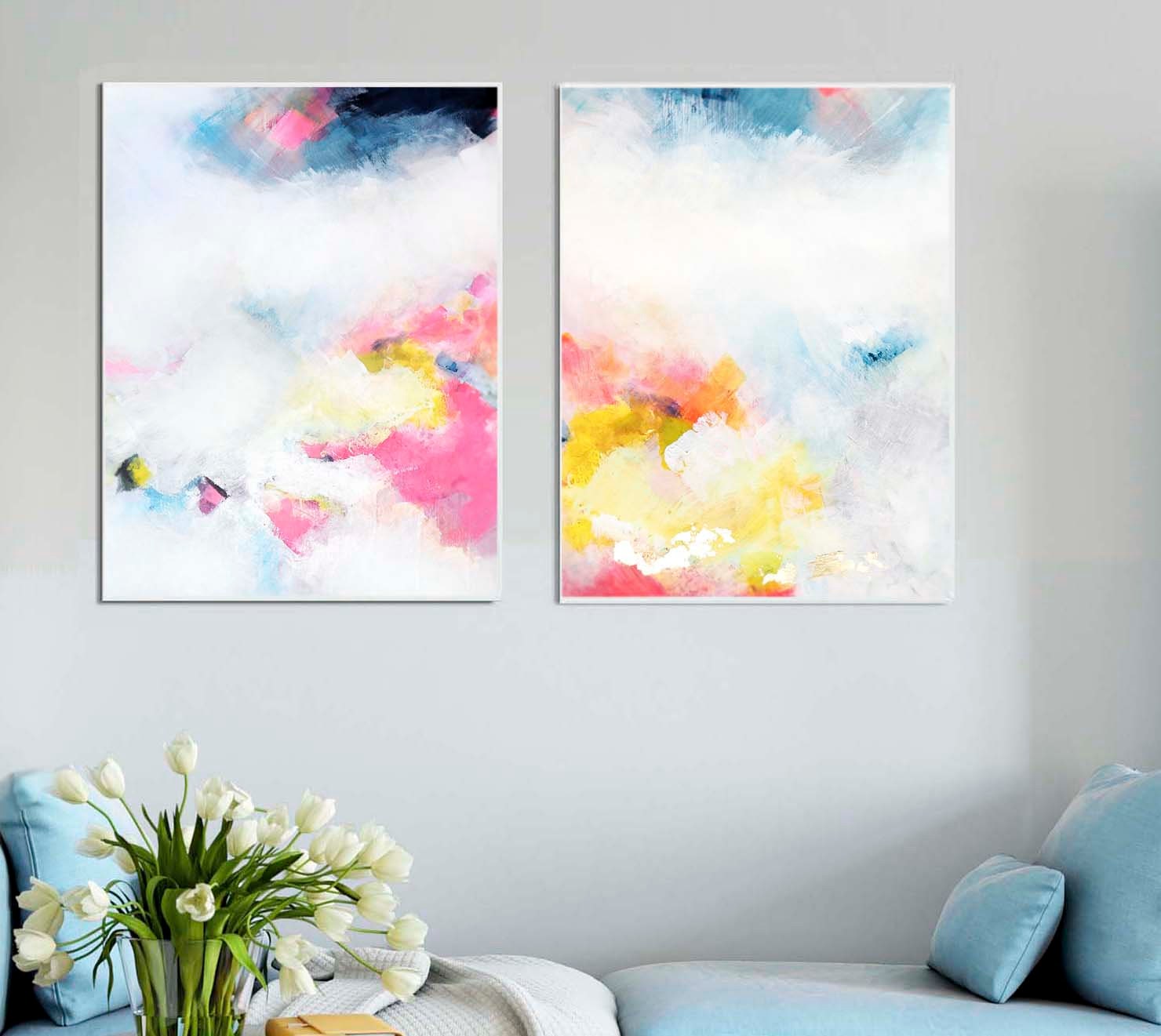 White Skies Abstract Fine Art Print Set Soft Pastel Interior | Etsy