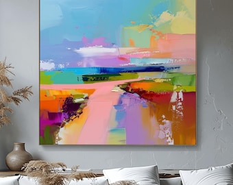 Tangerine Horizon Abstract Print: Bright Orange Blue Landscape