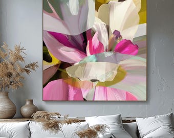 Olive Green Floral Wall Art Print: Abstract Coral Pink Watercolour, Wine Decor