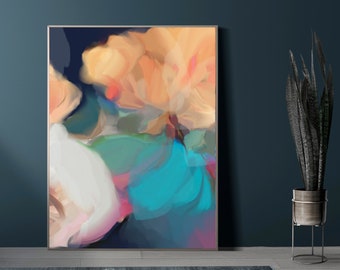 Peach & Vanilla Fine Art Abstract Floral Print, Pastel Coral decor, Home Office Canvas Wall Art, UK Artist