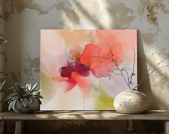 Abstract Coral Petals Art Print: Vibrant Plum Accents, Floral Wall Art