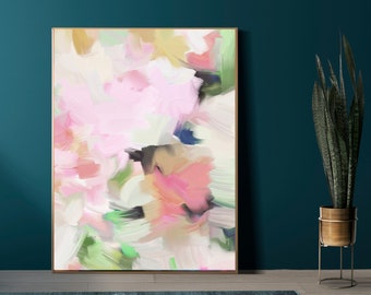 Cherry Blossom Abstract Fine Art Print, Large Floral Canvas, Soft Pink Home Decor, Wall Art UK