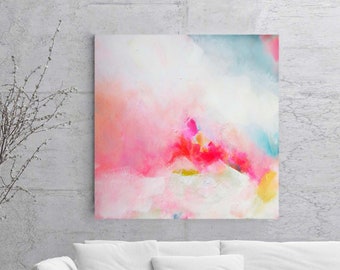 Miami Spring Fine Art Print, Pink Sky Painting, Modern Home Office Decor, Light Blue Interior Design, Wall Art