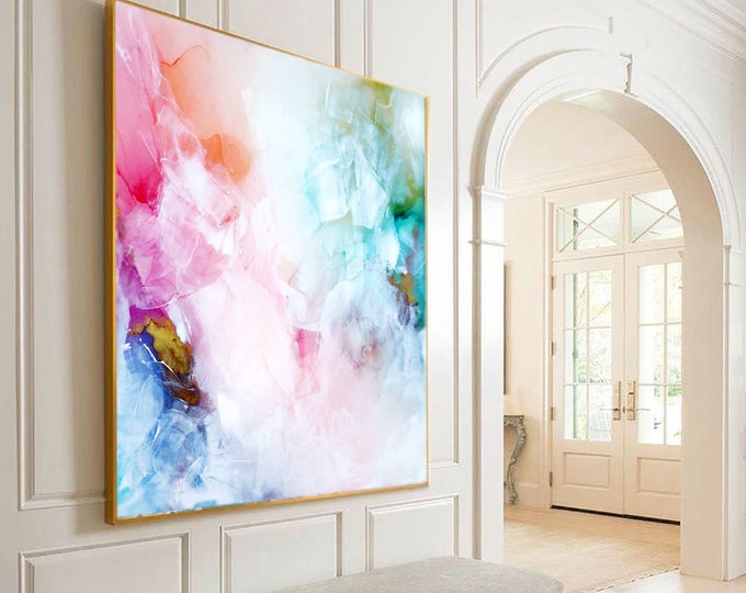 Soft White Abstract Print, Gold Leaf Embellished Wall Art