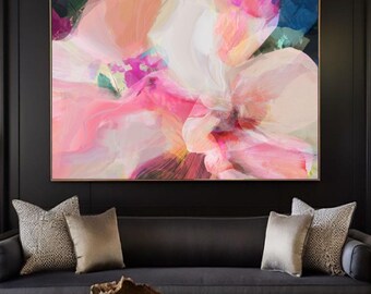 Sheer Pink Blossom Abstract Fine Art Print, Interior Design, Pastel Floral Wall Art, Coral Home Decor, UK artist