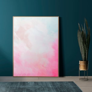 Pink Oxygen Abstract Art Print, White Painting, Home Decor, Pastel Interior Design, Large Wall Art UK