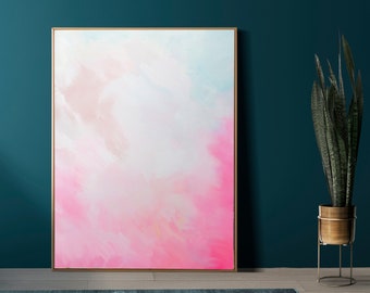 Pink Oxygen Abstract Art Print, White Painting, Home Decor, Pastel Interior Design, Large Wall Art UK