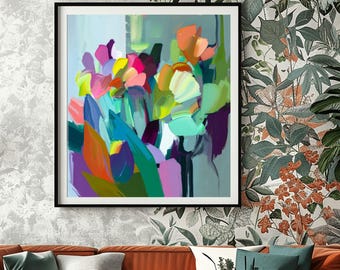Seafoam Mint Abstract Art Print: Mid-Century Teal Blue Home Decor, UK Artist