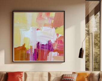 Abstract Orange Pink Art Print: Vibrant Yellow Golden Brown Wall Art