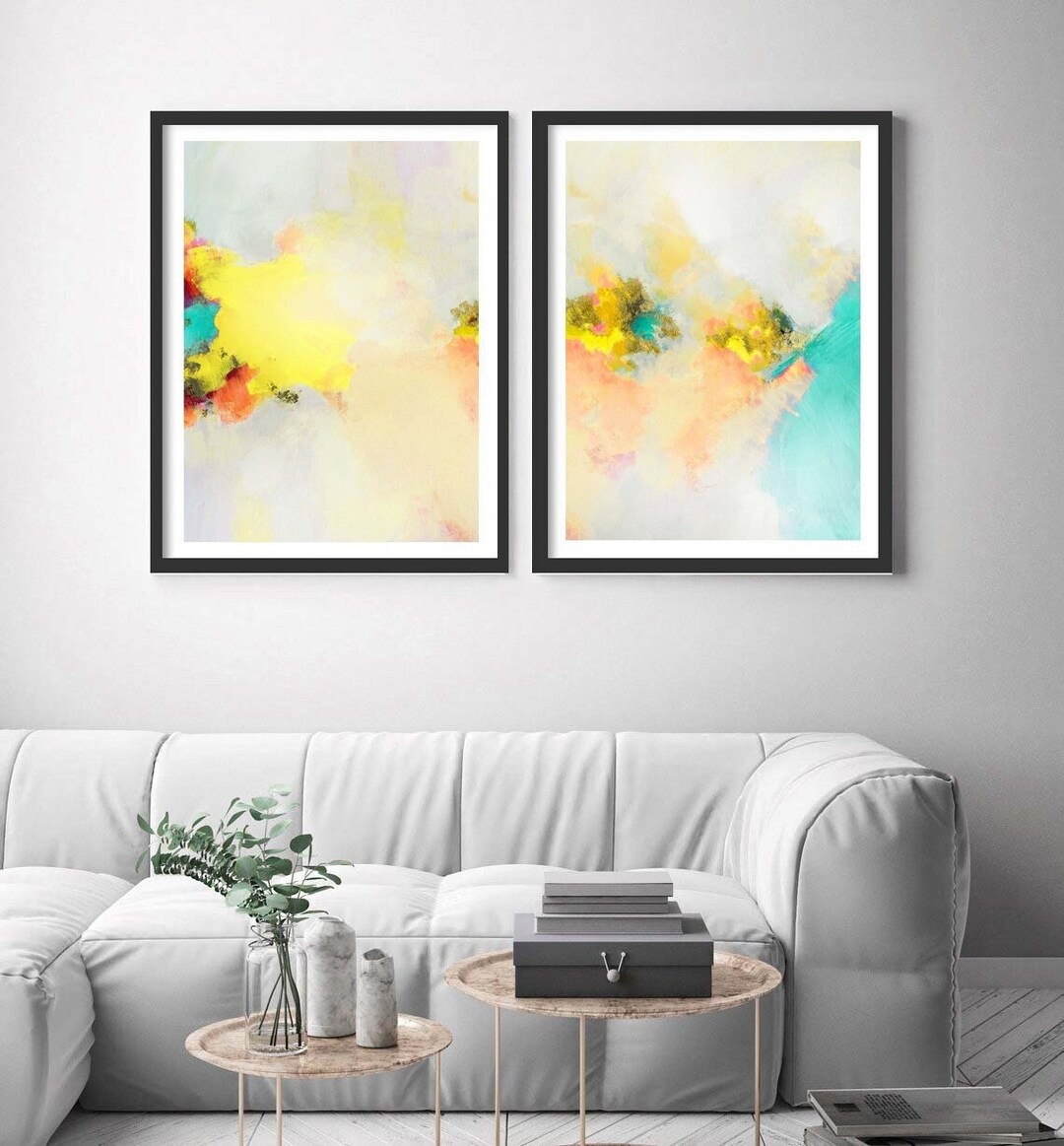 Buttercup Yellow  Turquoise Abstract Art Print Set Etsy Singapore