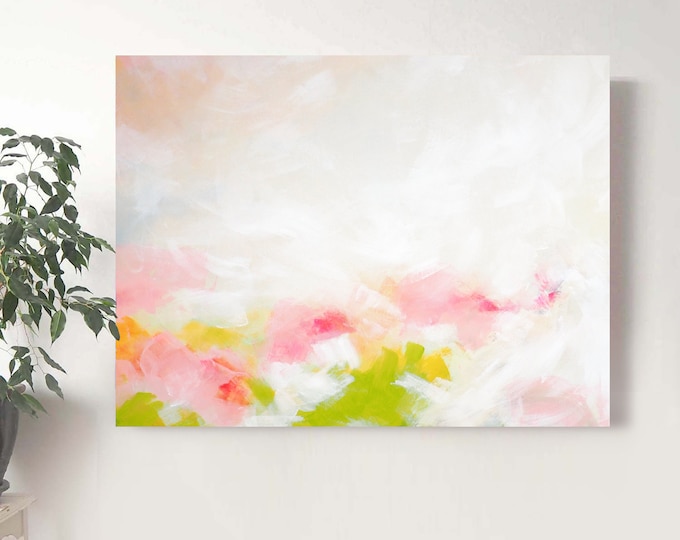 White Coral Lime Abstract Print, 24x30" Textured Canvas Wall Art
