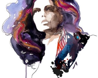 Midnight Blue Fashion Illustration Abstract Art Print: Indigo Salon Decor