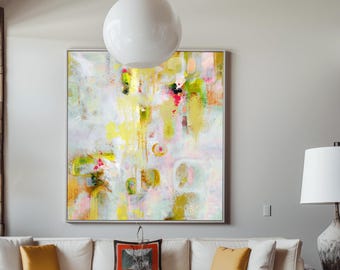 Yellow Vervain Abstract Art Print: Mid Century Mustard Gold Leaf and Lime Green