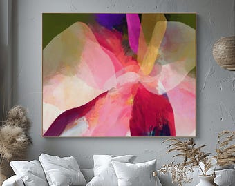 Abstract Rose Fine Art Print, Olive Green Decor, Magenta Pink Wall Art, Surreal Flower Art, UK artist