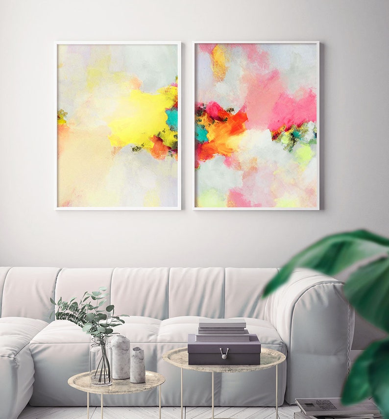 Buttercup Blush Set of Abstract Art Prints Soft Yellow Coral - Etsy UK