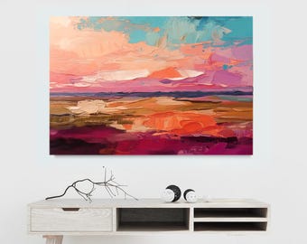 Magenta Sunset Abstract Art Print: Textured Canvas Wall Decor