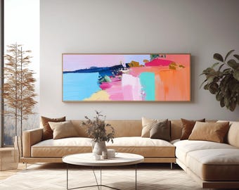 Orange Abstract Modern Art Print: Long Pink Canvas Wall Art with Gold Leaf