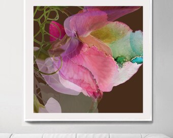 Abstract Sweetpea Floral Art Print, Contemporary Pastel Pink Floral, Sheer Coral Petals, UK Artist