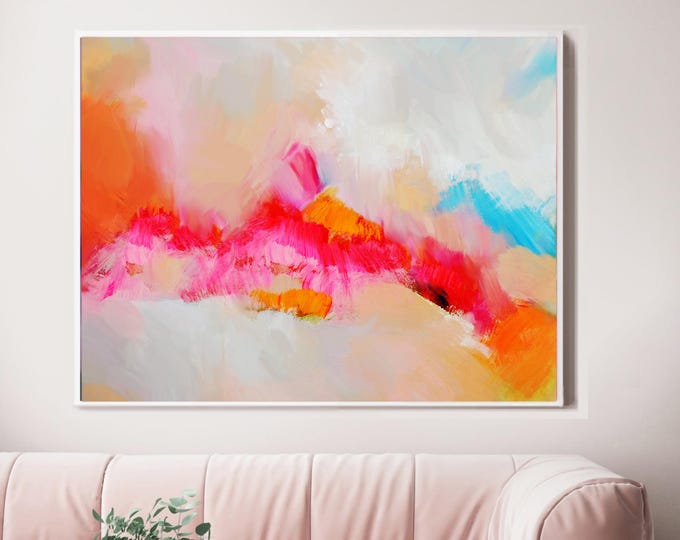 Large Abstract Tangerine Sky Canvas Print, Orange Wall Art 40x50"