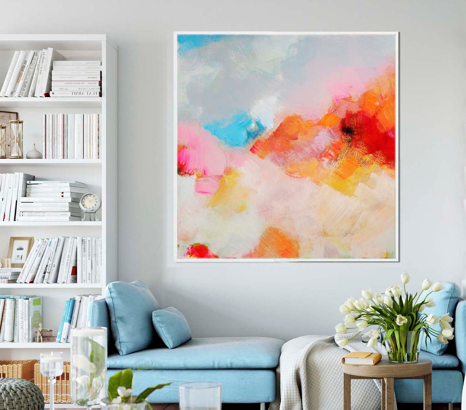 Tangerine Blush Abstract Art Print, Large Canvas Print