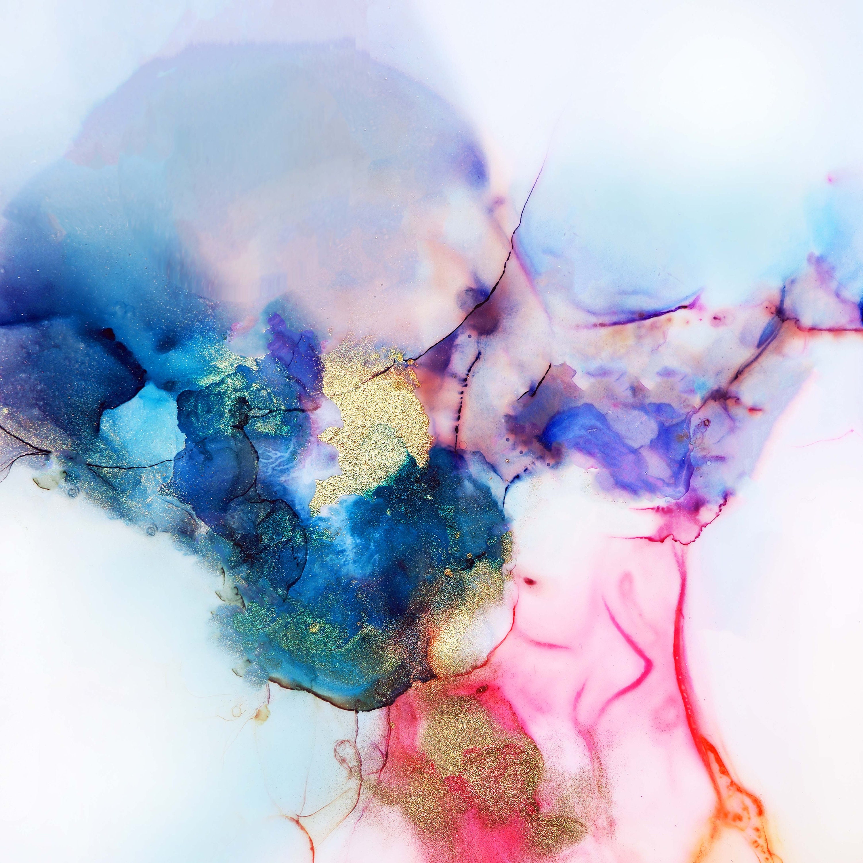 Pale Blue Opal Abstract Fine Art Print, Embellished Gold Ink