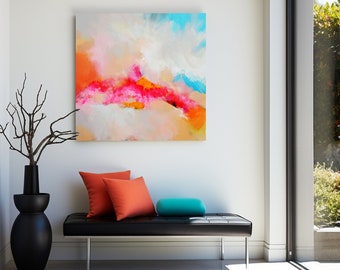 Tangerine Clouds Abstract Art Print, Bright Modern Home Decor, Orange Wall Art, Large Abstract Painting, UK